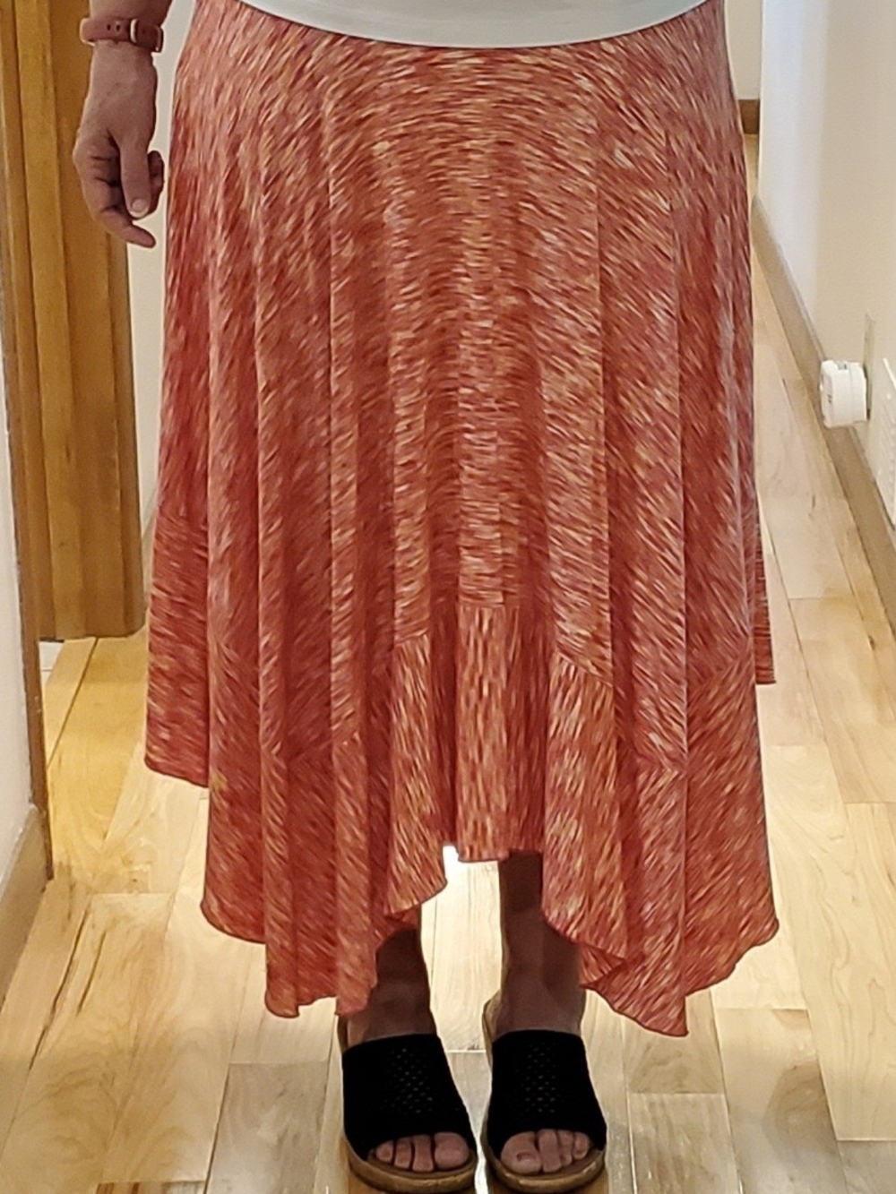 Cupio Dark Pink, Orange, And White Heathered Asymmetrical Midi Skirt